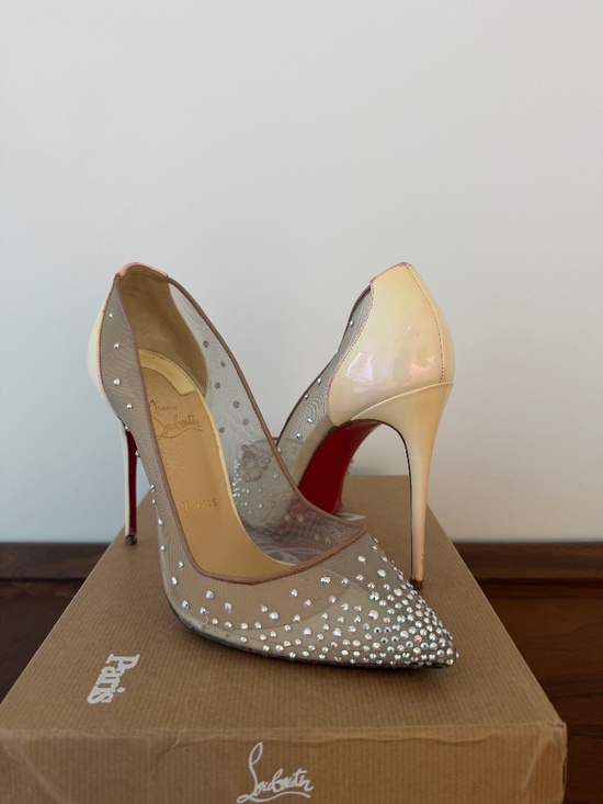 Christian Louboutin Follies 100MM Mesh Strass Pumps W Size 39.5 - Picture 1 of 4